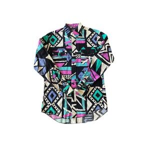 Vintage Wrangler Cowboy Cut Western Shirt Bold 80s/90s Geometric Print Sz 15½x34